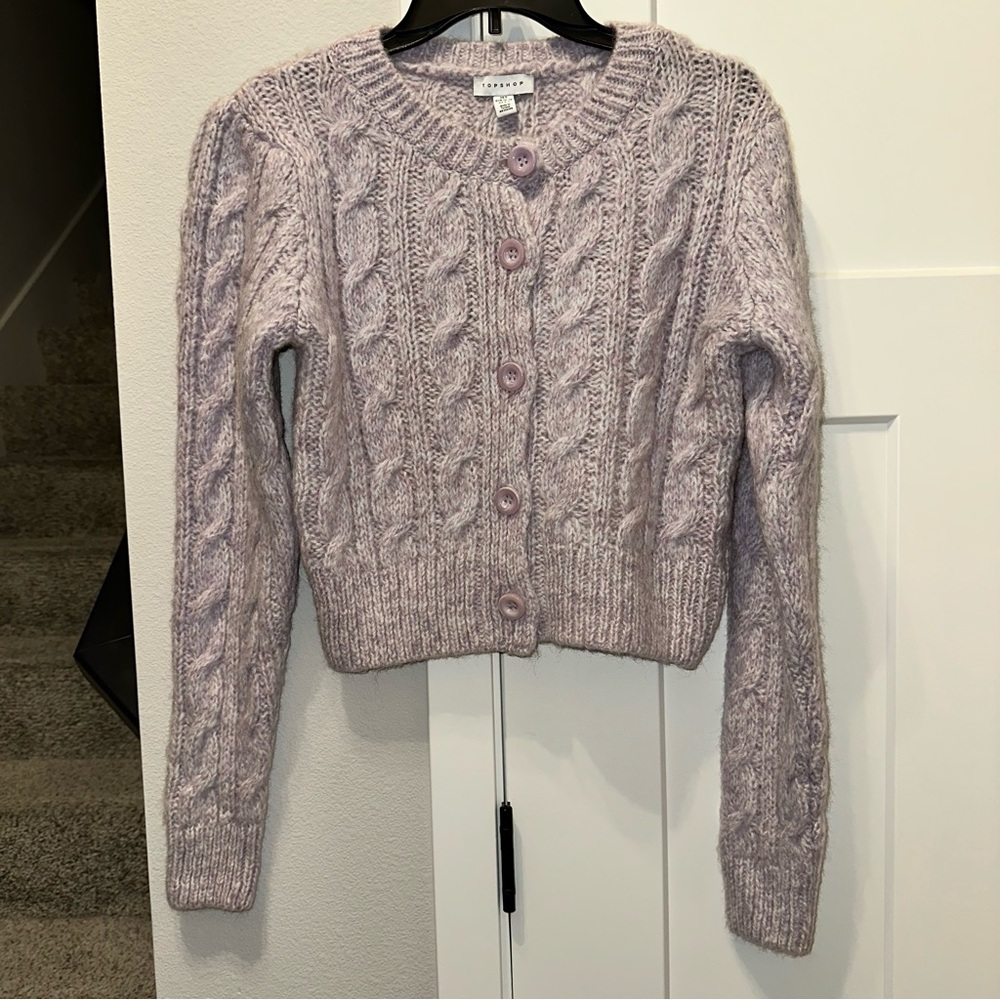 NWT Topshop Lilac Cable-Knit Button Cardigan Sweater cropped US size 4-6